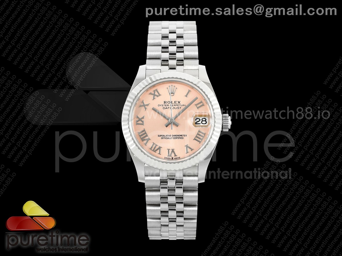 DateJust 31 Ladies Fluted Bezel SS THB RG Roman Dial on Jubilee Bracelet A2236