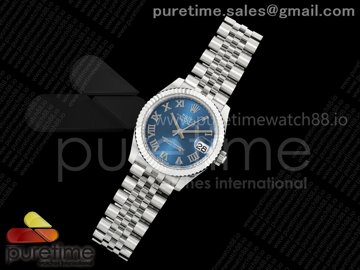 DateJust 31 Ladies Fluted Bezel SS THB Blue Roman Dial on Jubilee Bracelet A2236