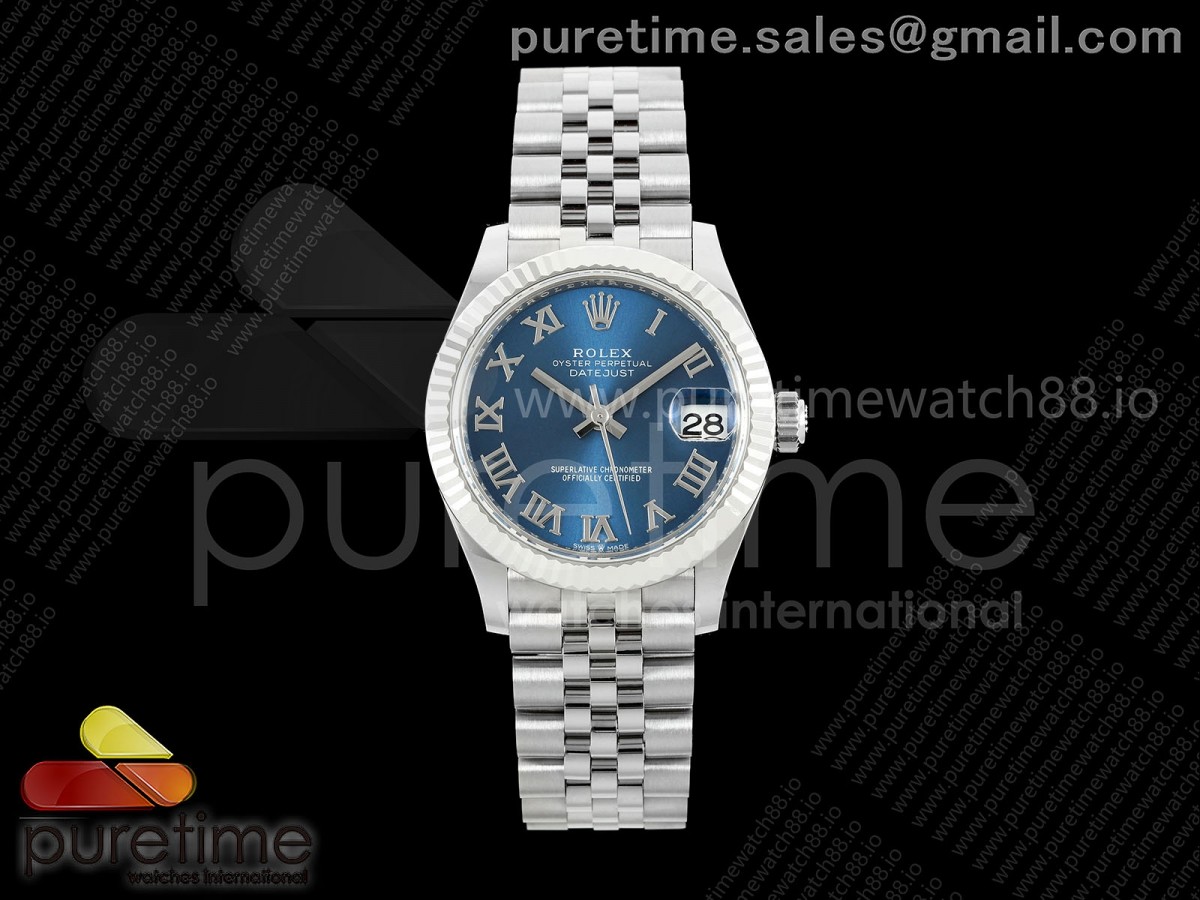 DateJust 31 Ladies Fluted Bezel SS THB Blue Roman Dial on Jubilee Bracelet A2236