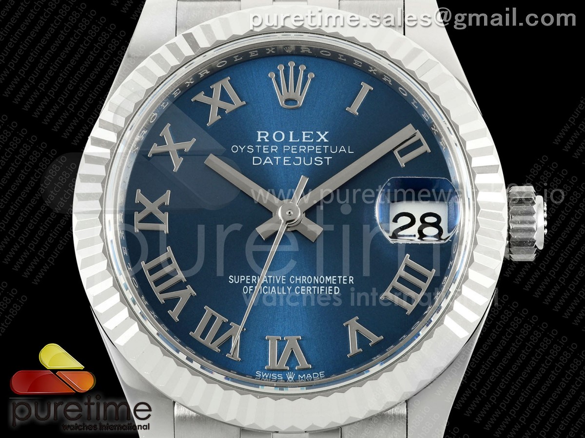 DateJust 31 Ladies Fluted Bezel SS THB Blue Roman Dial on Jubilee Bracelet A2236