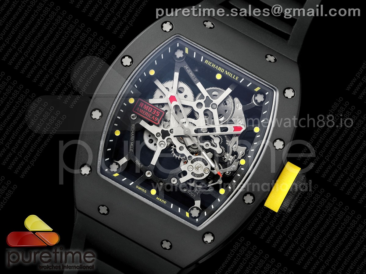 RM035 Americas Black Ceramic ZF Skeleton Dial on Black Rubber Strap RMUL1