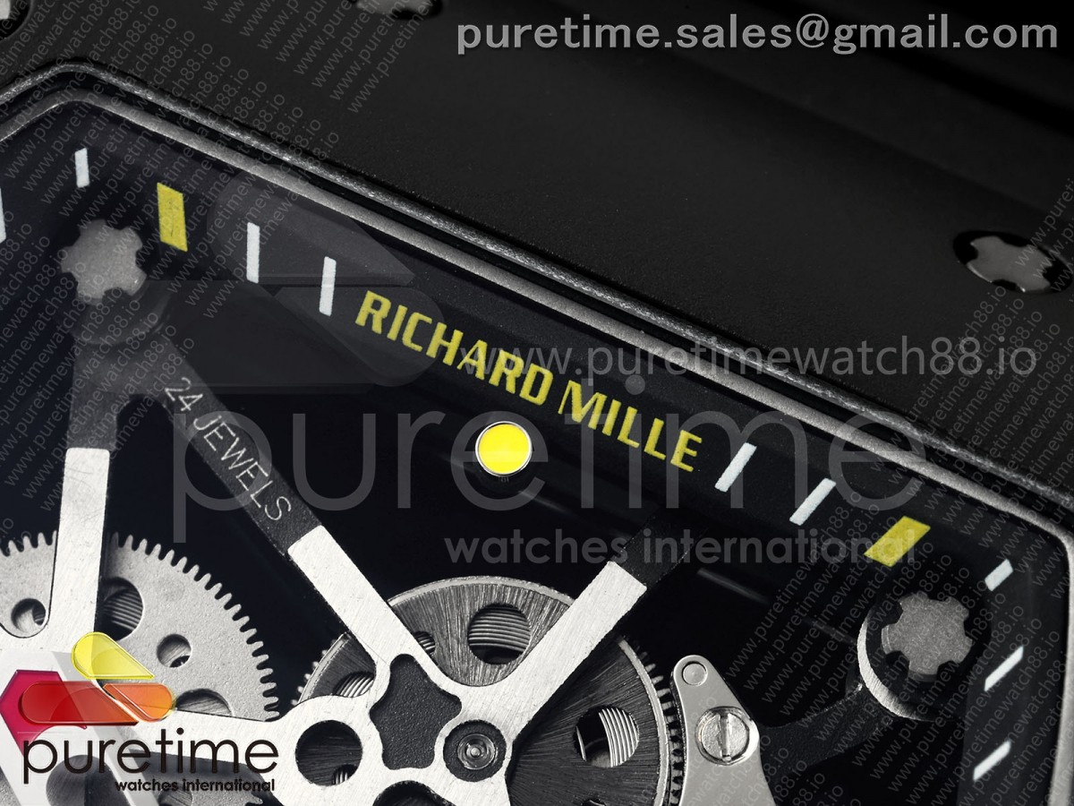 RM035 Americas Black Ceramic ZF Skeleton Dial on Black Rubber Strap RMUL1