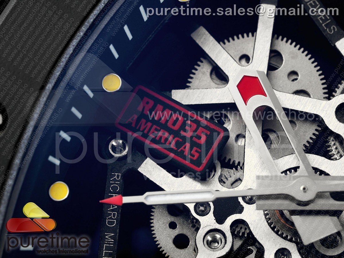 RM035 Americas Black Ceramic ZF Skeleton Dial on Black Rubber Strap RMUL1