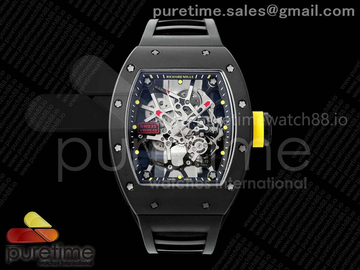 RM035 Americas Black Ceramic ZF Skeleton Dial on Black Rubber Strap RMUL1