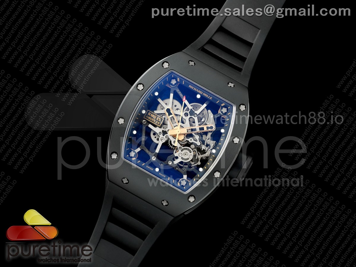 RM035 Americas Black Ceramic / RG ZF Skeleton Dial on Black Rubber Strap RMUL1