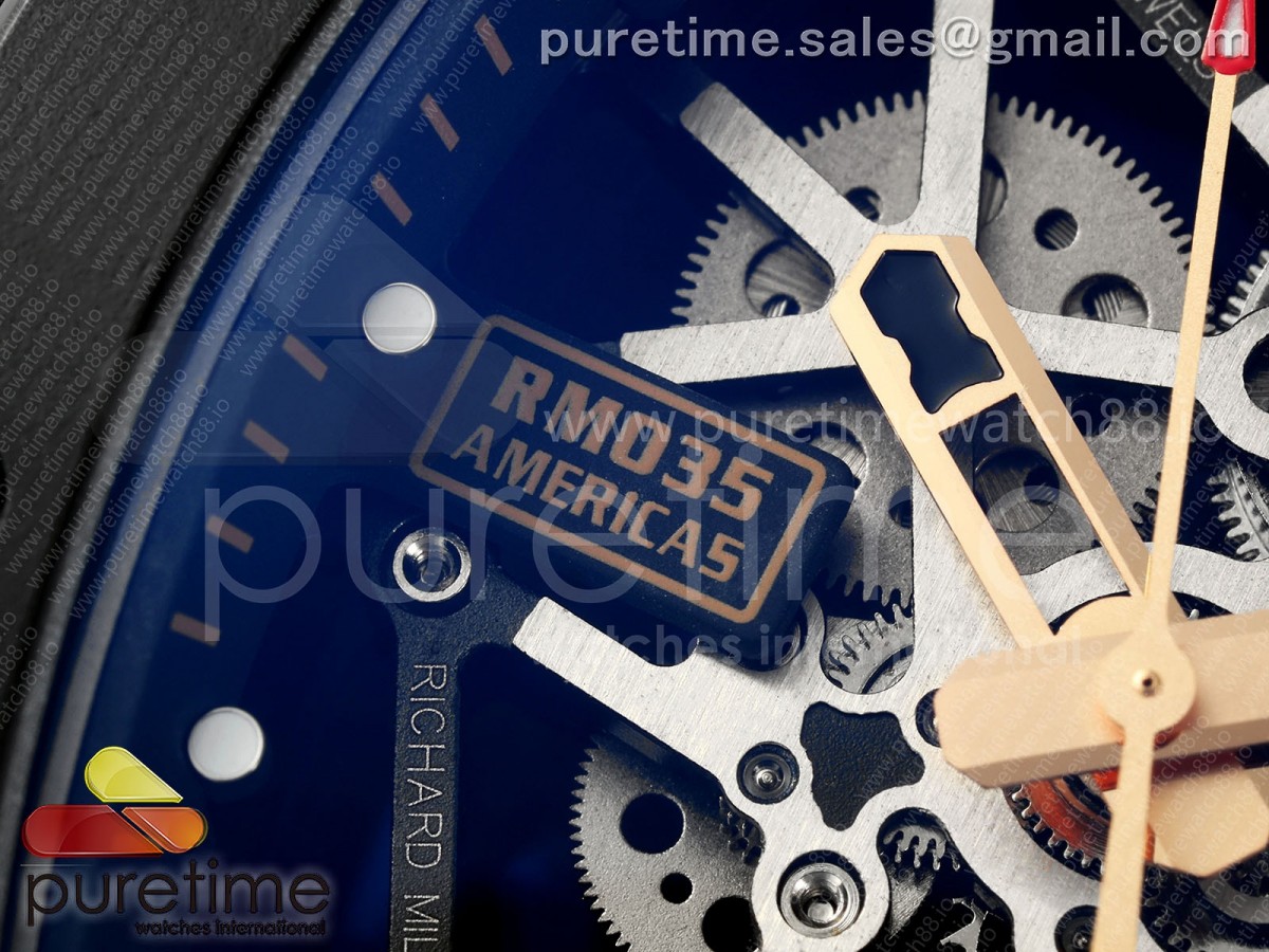 RM035 Americas Black Ceramic / RG ZF Skeleton Dial on Black Rubber Strap RMUL1