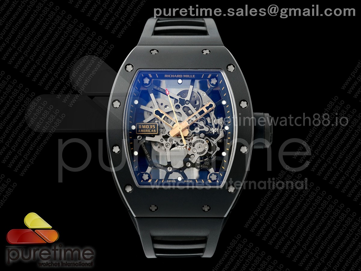 RM035 Americas Black Ceramic / RG ZF Skeleton Dial on Black Rubber Strap RMUL1