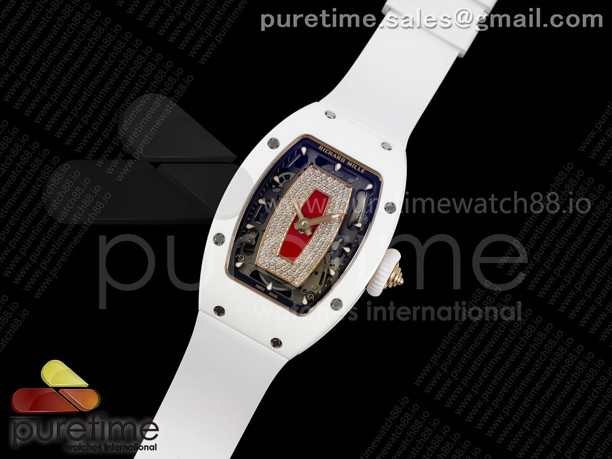 RM07 Ladies White Ceramic ZF Red Dial on White Rubber Strap CRMA2 Clone