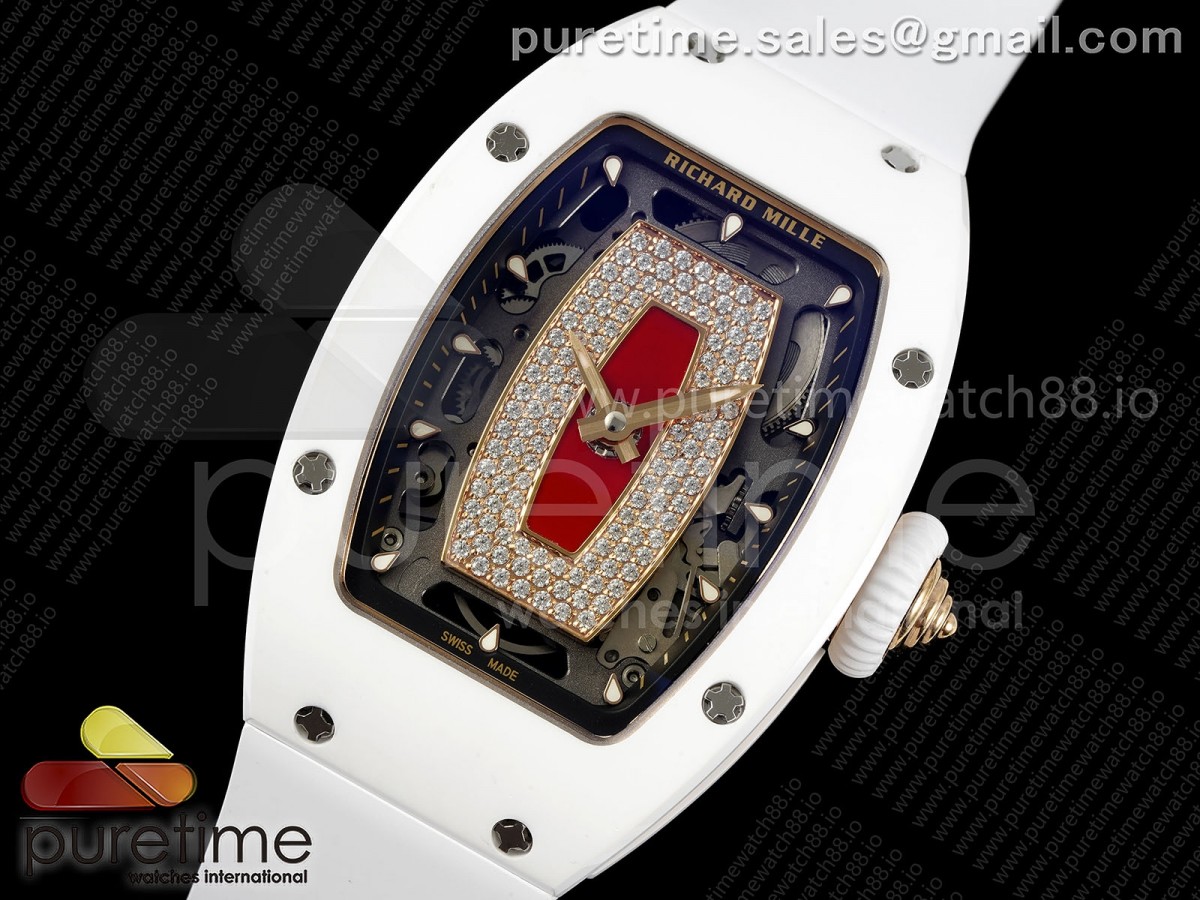 RM07 Ladies White Ceramic ZF Red Dial on White Rubber Strap CRMA2 Clone