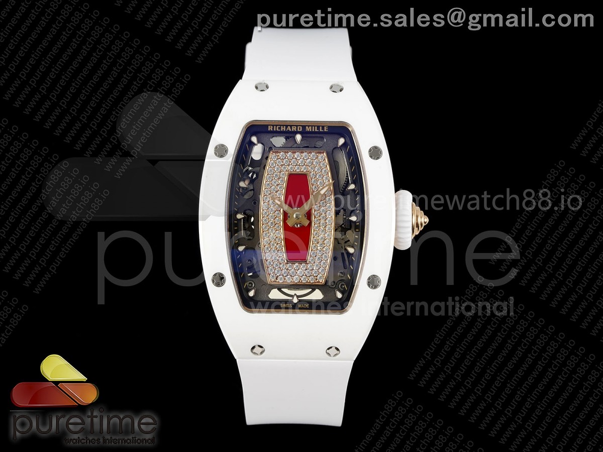 RM07 Ladies White Ceramic ZF Red Dial on White Rubber Strap CRMA2 Clone