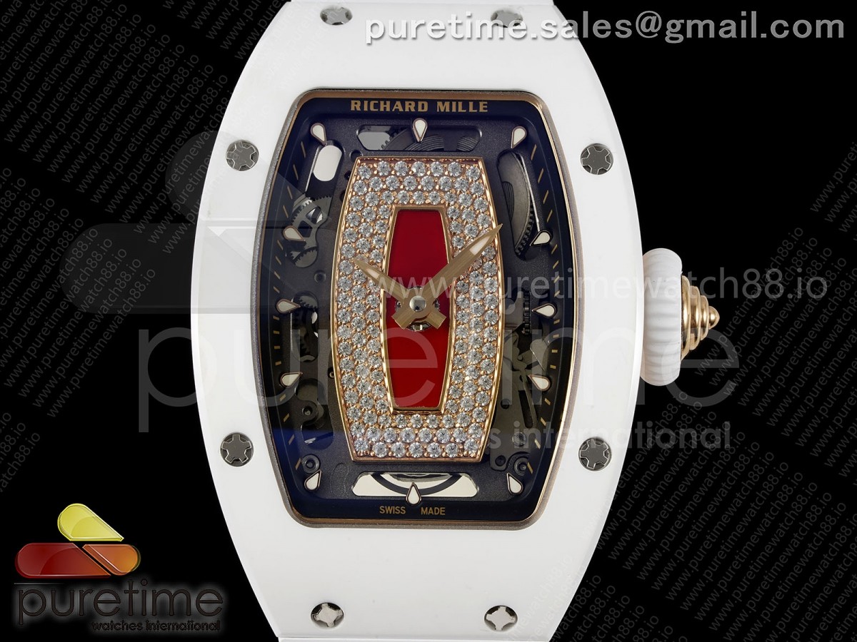 RM07 Ladies White Ceramic ZF Red Dial on White Rubber Strap CRMA2 Clone