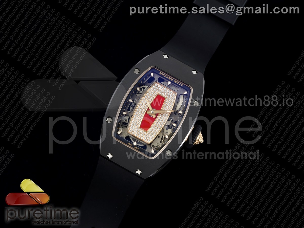 RM07 Ladies Black Ceramic ZF Red Dial on Black Rubber Strap CRMA2 Clone