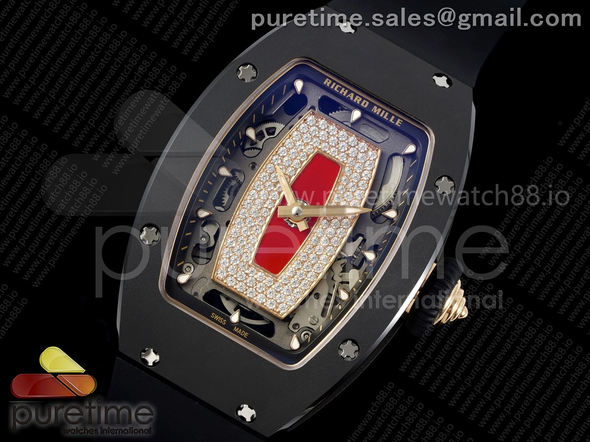 RM07 Ladies Black Ceramic ZF Red Dial on Black Rubber Strap CRMA2 Clone