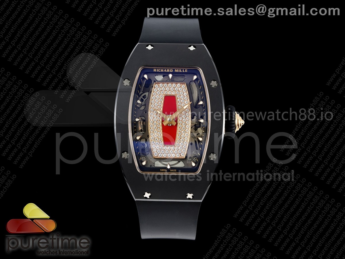 RM07 Ladies Black Ceramic ZF Red Dial on Black Rubber Strap CRMA2 Clone