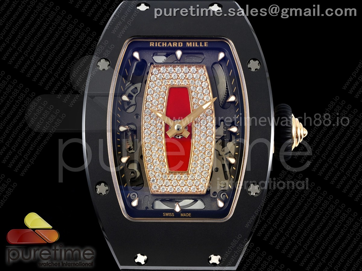RM07 Ladies Black Ceramic ZF Red Dial on Black Rubber Strap CRMA2 Clone
