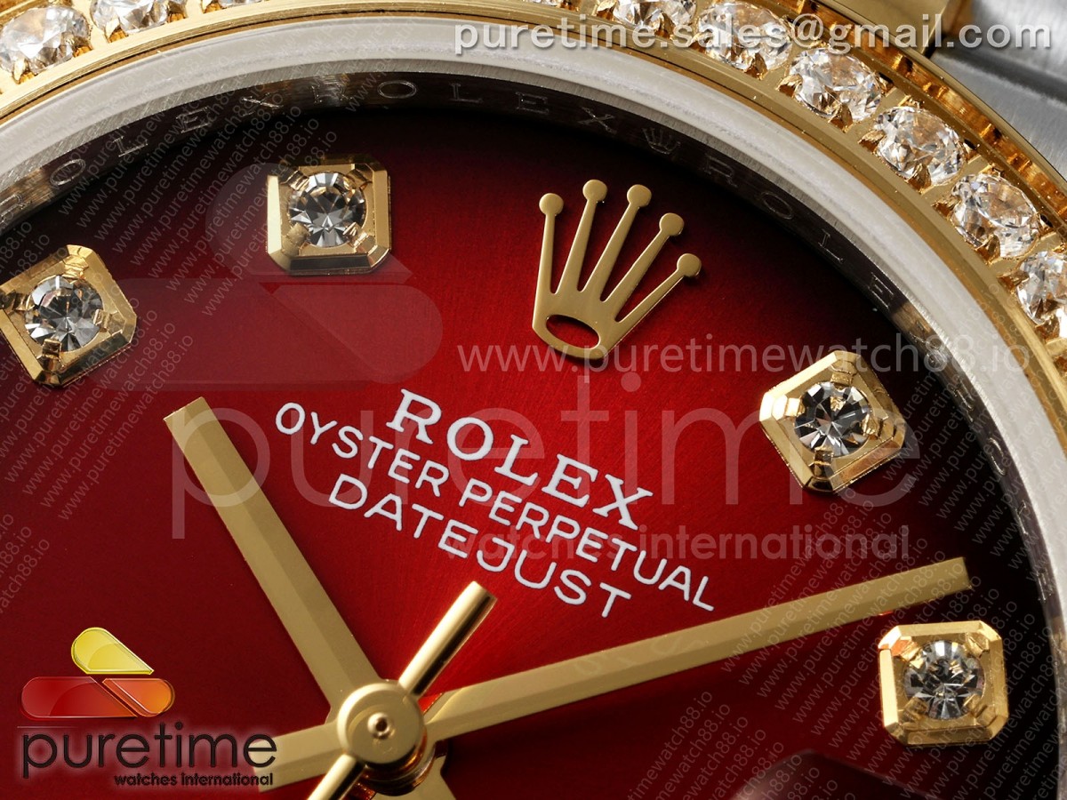 DateJust 31 SS/YG GMF Red Dial Diamonds Bezel on Jubilee Bracelet A2824
