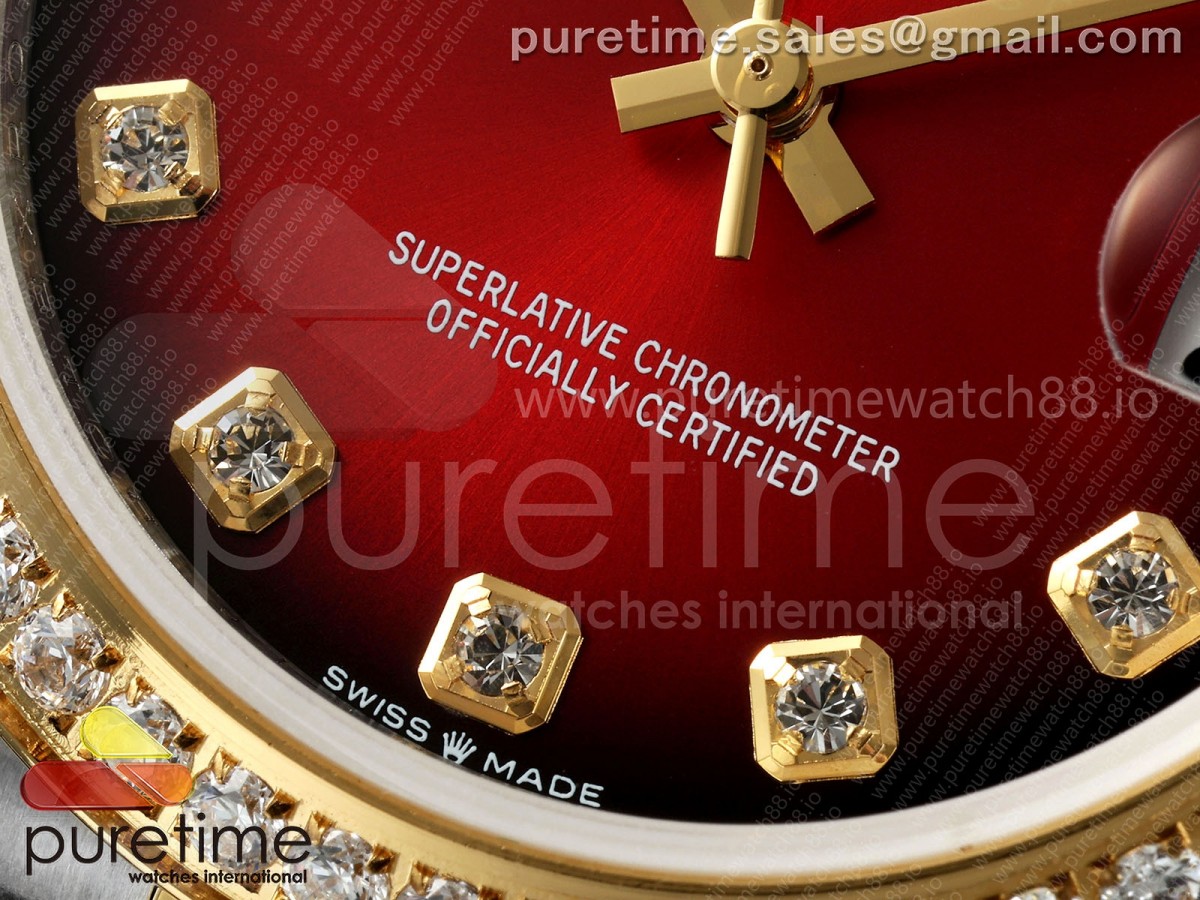 DateJust 31 SS/YG GMF Red Dial Diamonds Bezel on Jubilee Bracelet A2824
