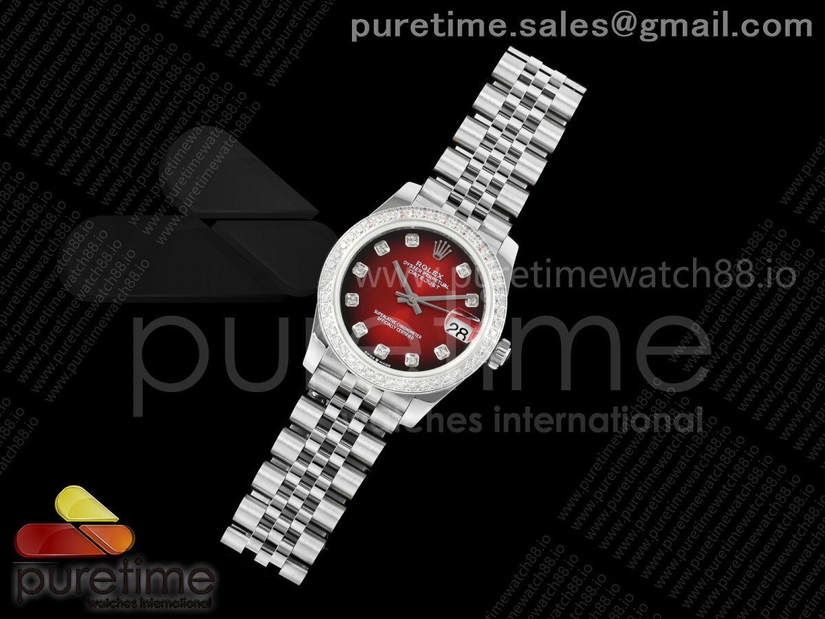 DateJust 31 SS GMF Red Dial Diamonds Bezel on Jubilee Bracelet A2824