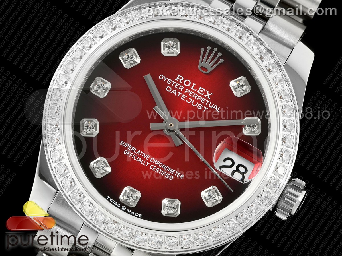DateJust 31 SS GMF Red Dial Diamonds Bezel on Jubilee Bracelet A2824