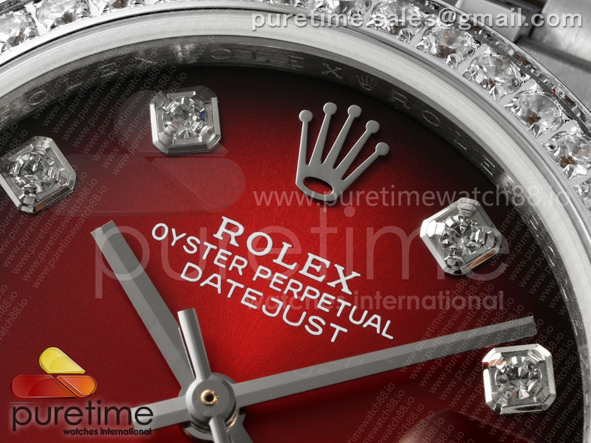 DateJust 31 SS GMF Red Dial Diamonds Bezel on Jubilee Bracelet A2824