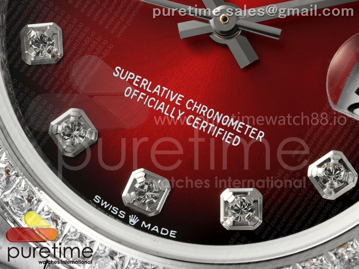 DateJust 31 SS GMF Red Dial Diamonds Bezel on Jubilee Bracelet A2824