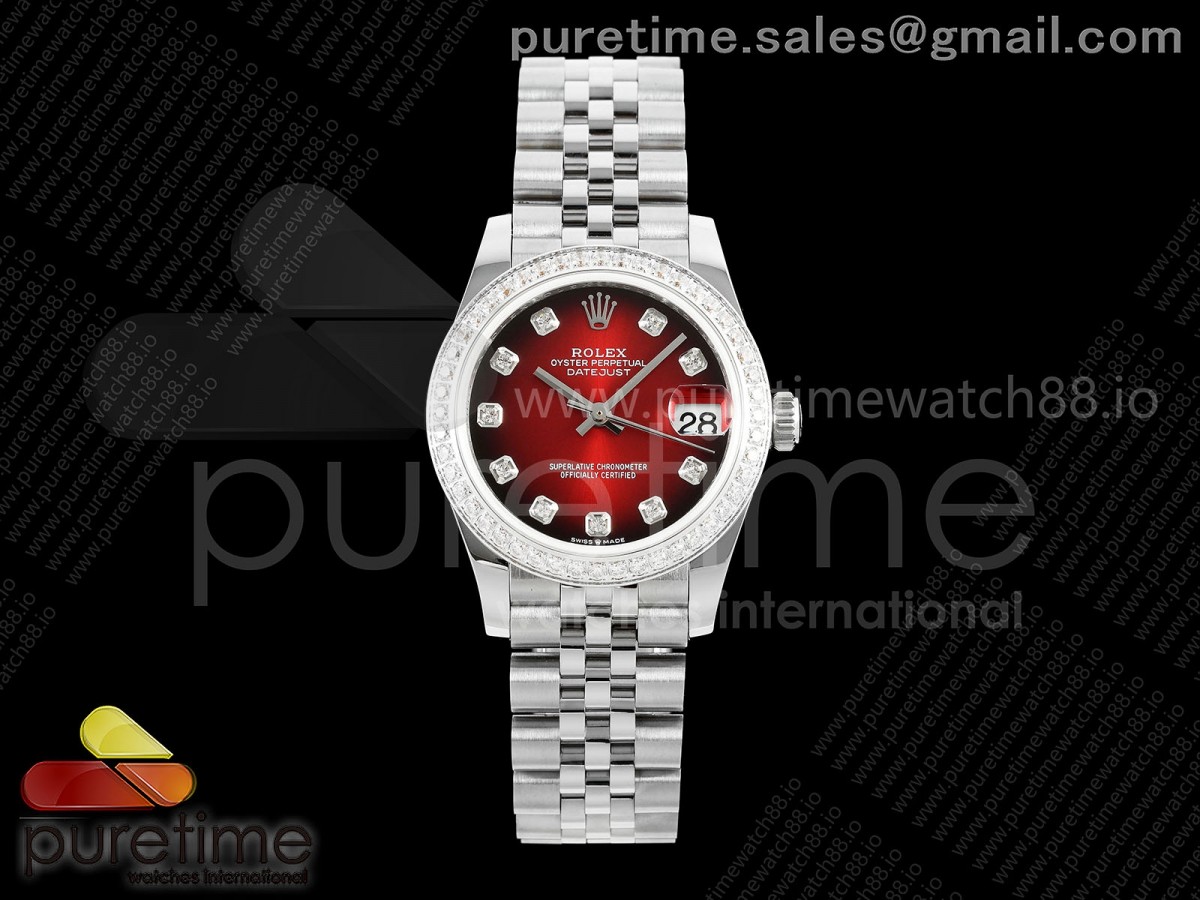 DateJust 31 SS GMF Red Dial Diamonds Bezel on Jubilee Bracelet A2824