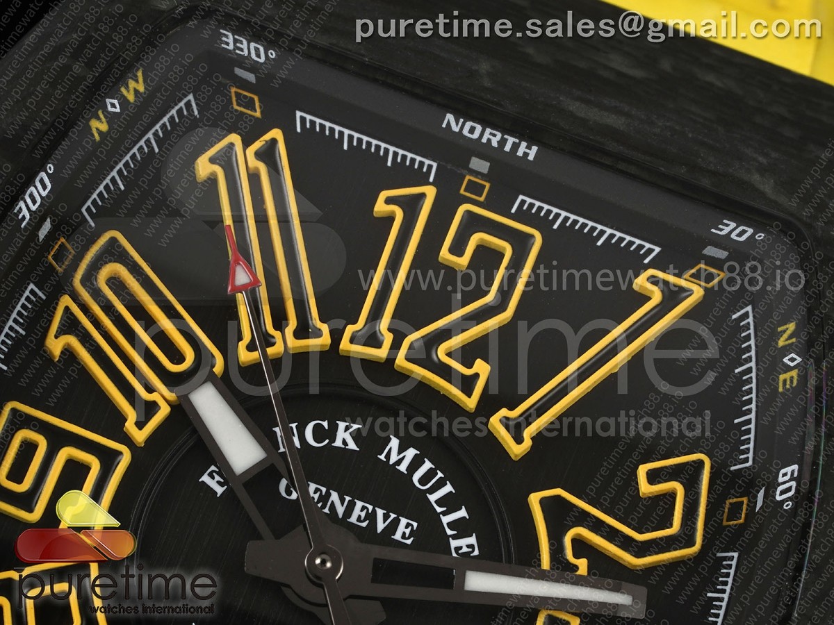 Vanguard V45 Carbon ABF Black Dial Yellow Markers on Yellow Gummy Strap A2824