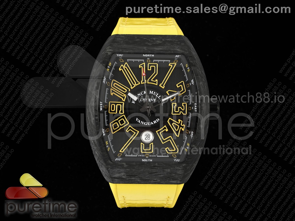 Vanguard V45 Carbon ABF Black Dial Yellow Markers on Yellow Gummy Strap A2824