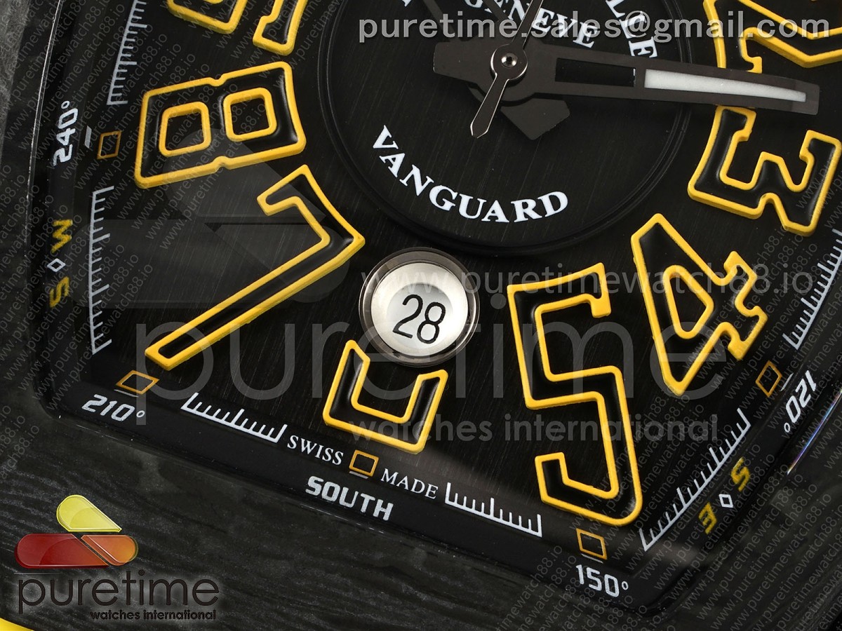 Vanguard V45 Carbon ABF Black Dial Yellow Markers on Yellow Gummy Strap A2824