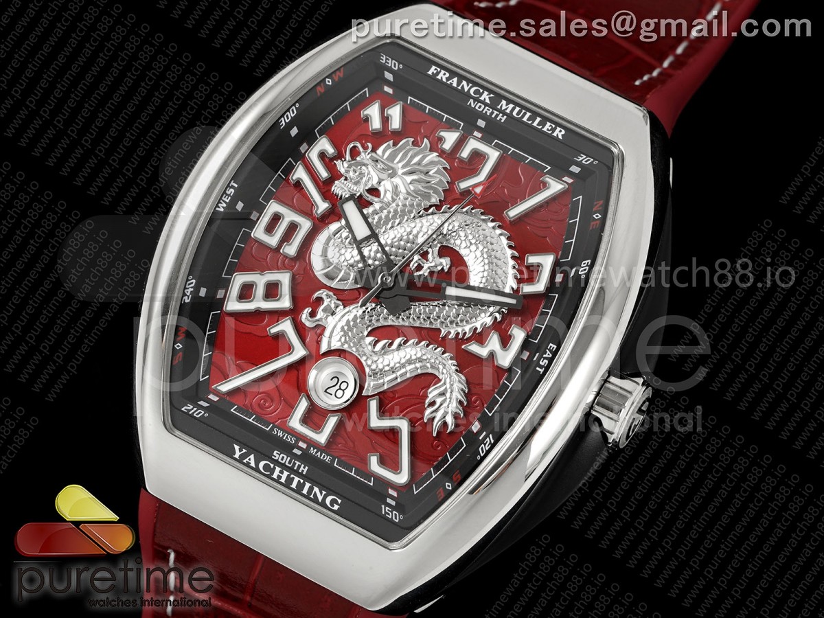 Vanguard V45 SS ABF Silver Dragon Dial on Red Gummy Strap A2824