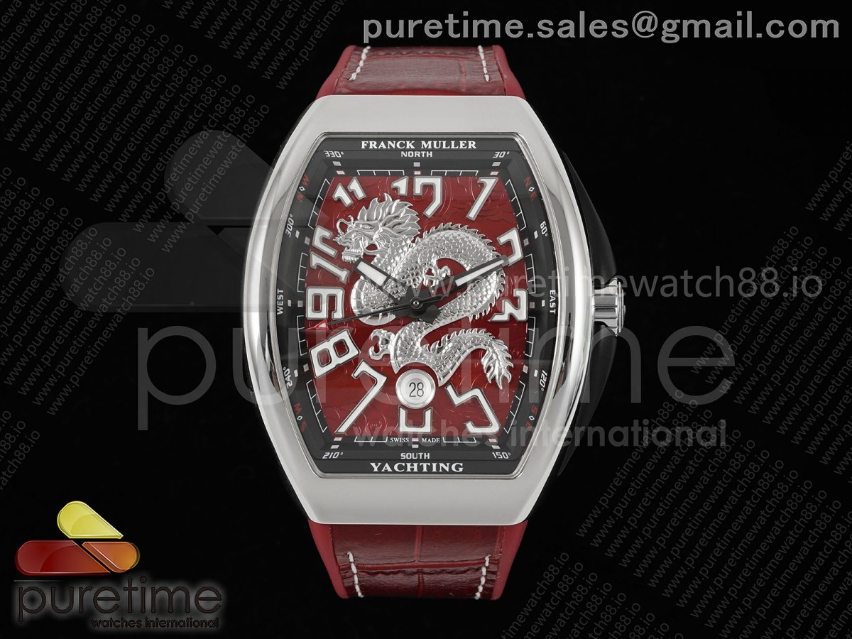 Vanguard V45 SS ABF Silver Dragon Dial on Red Gummy Strap A2824