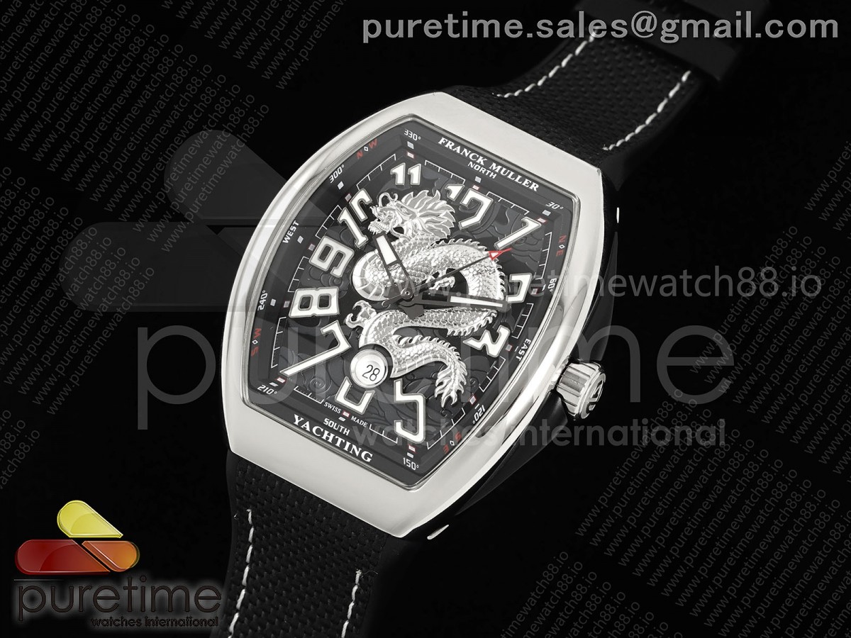 Vanguard V45 SS ABF Black Silver Dragon Dial on Black Nylon Strap A2824