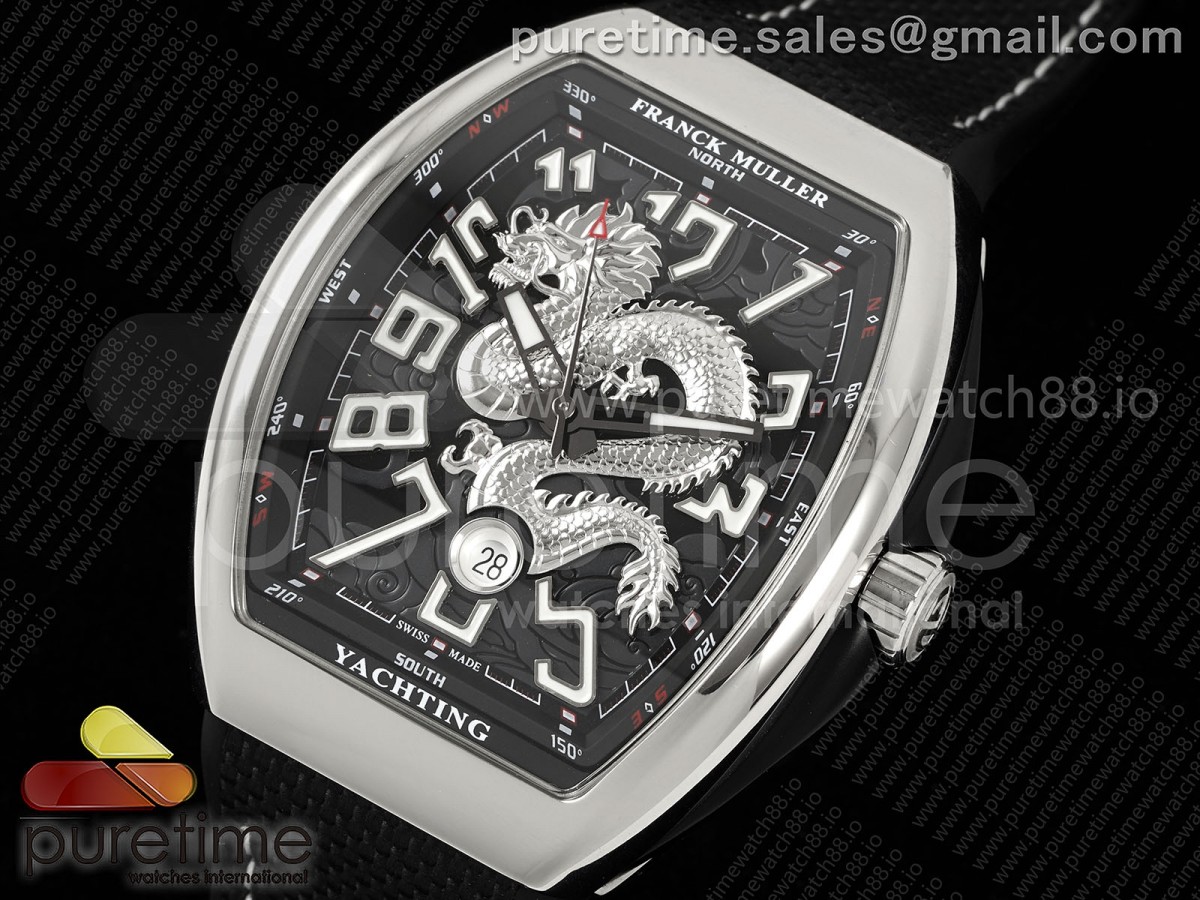 Vanguard V45 SS ABF Black Silver Dragon Dial on Black Nylon Strap A2824