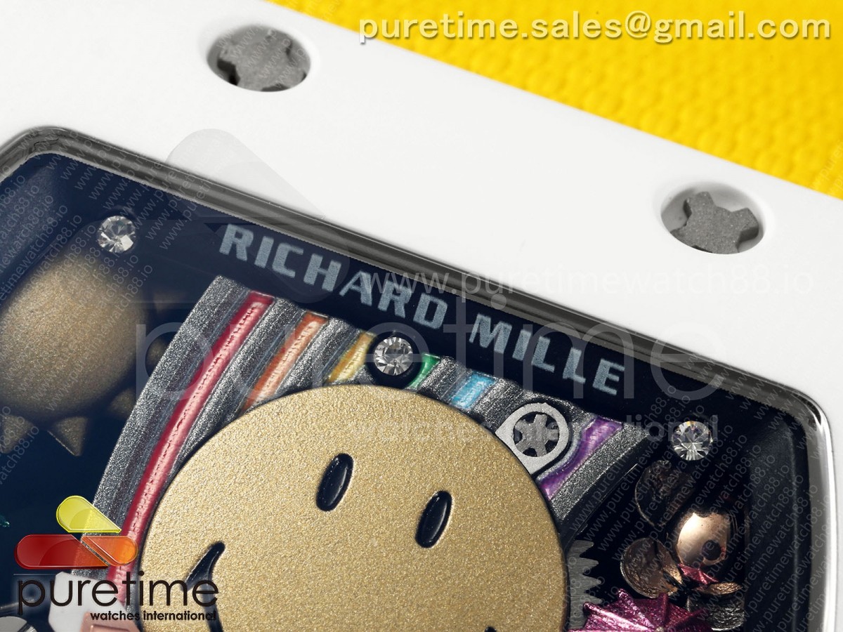 RM88 Tourbillon Smiley White Ceramic RMF on Yellow Velcro Strap