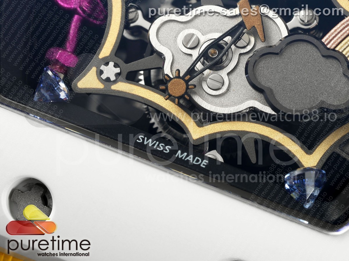RM88 Tourbillon Smiley White Ceramic RMF on Yellow Velcro Strap