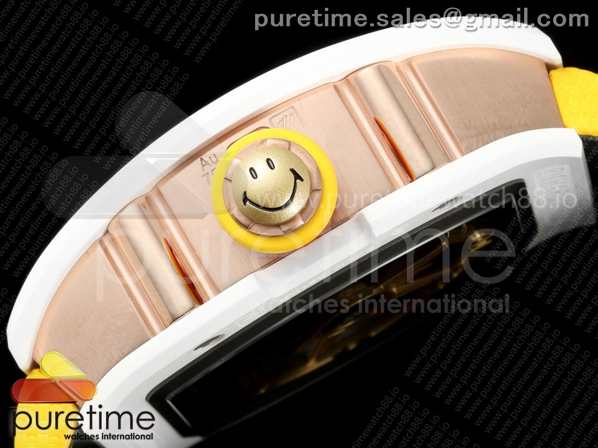RM88 Tourbillon Smiley White Ceramic RMF on Yellow Velcro Strap