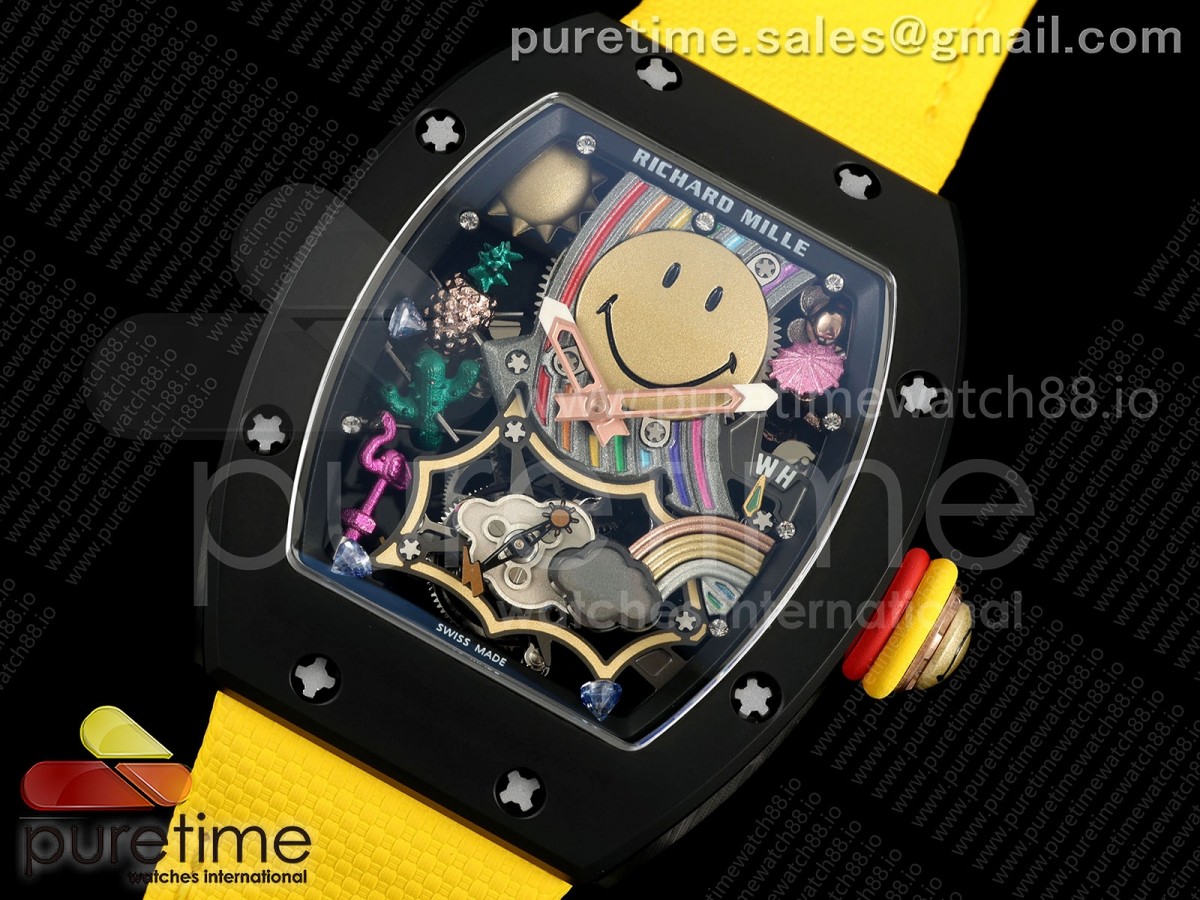 RM88 Tourbillon Smiley Black Ceramic RMF on Yellow Velcro Strap