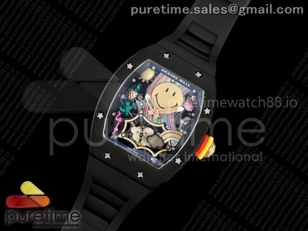 RM88 Tourbillon Smiley Black Ceramic RMF on Black Rubber Strap