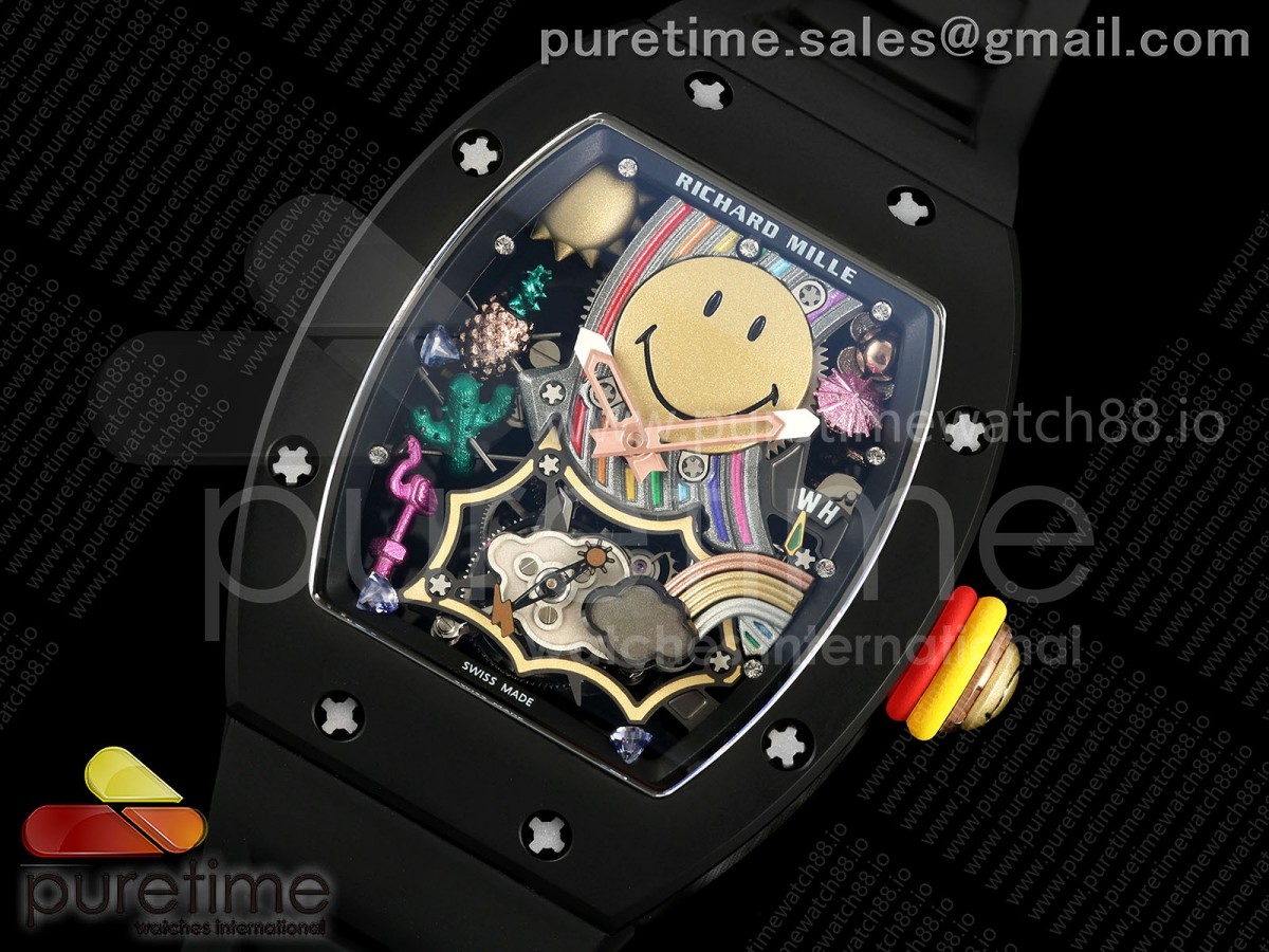RM88 Tourbillon Smiley Black Ceramic RMF on Black Rubber Strap