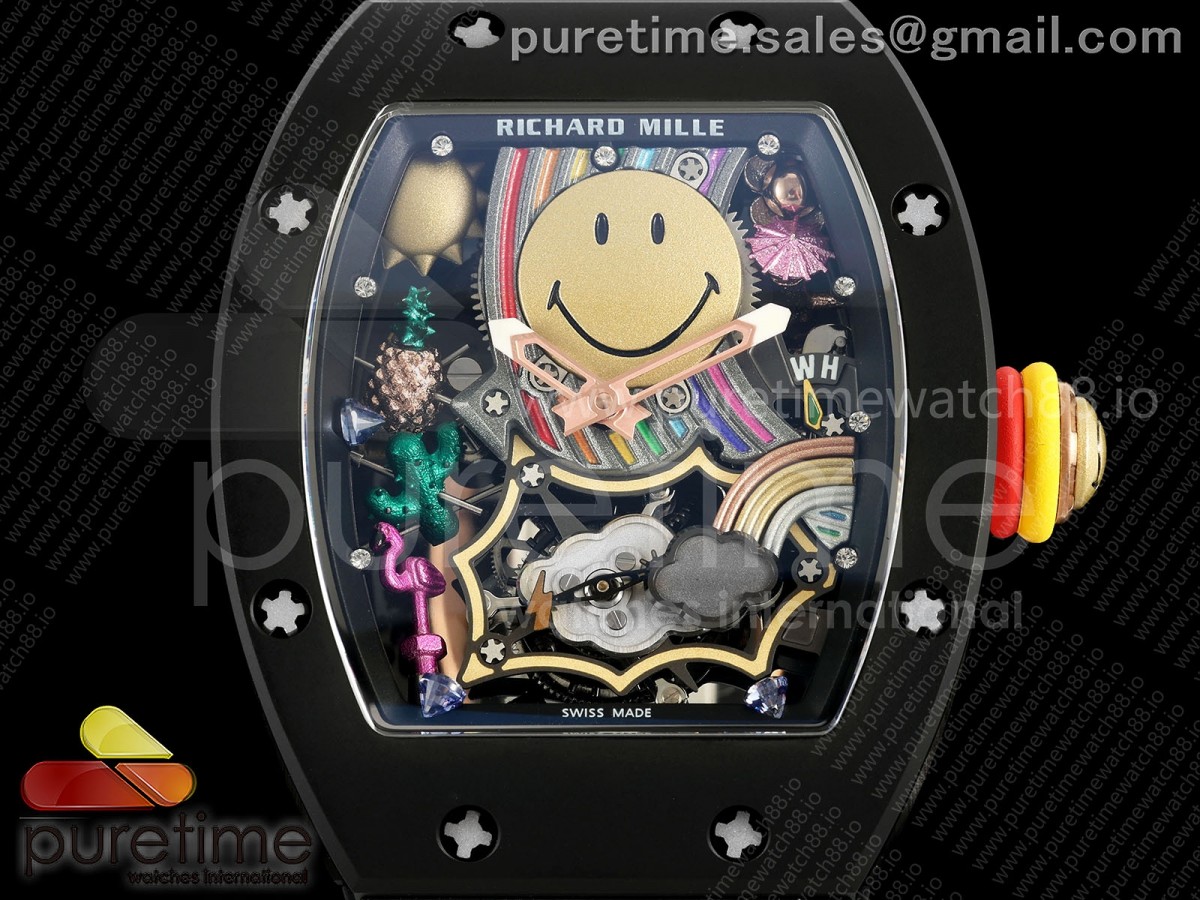 RM88 Tourbillon Smiley Black Ceramic RMF on Black Rubber Strap