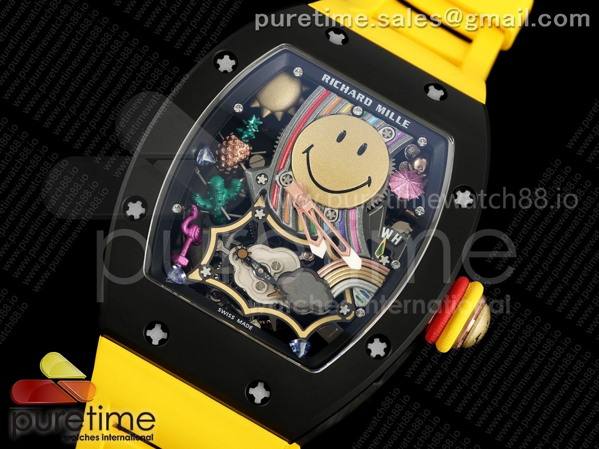 RM88 Tourbillon Smiley Black Ceramic RMF on Yellow Rubber Strap