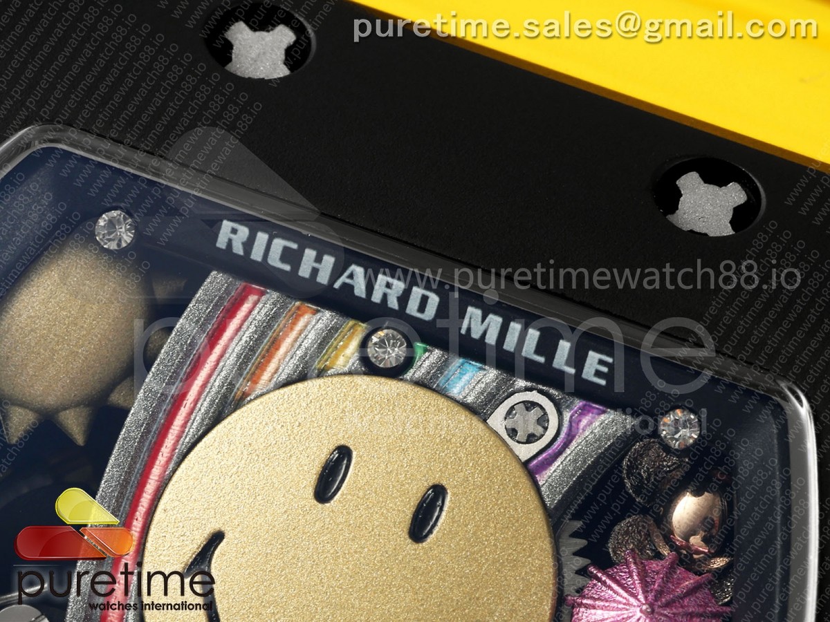 RM88 Tourbillon Smiley Black Ceramic RMF on Yellow Rubber Strap