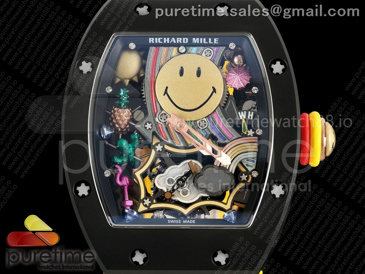 RM88 Tourbillon Smiley Black Ceramic RMF on Yellow Rubber Strap