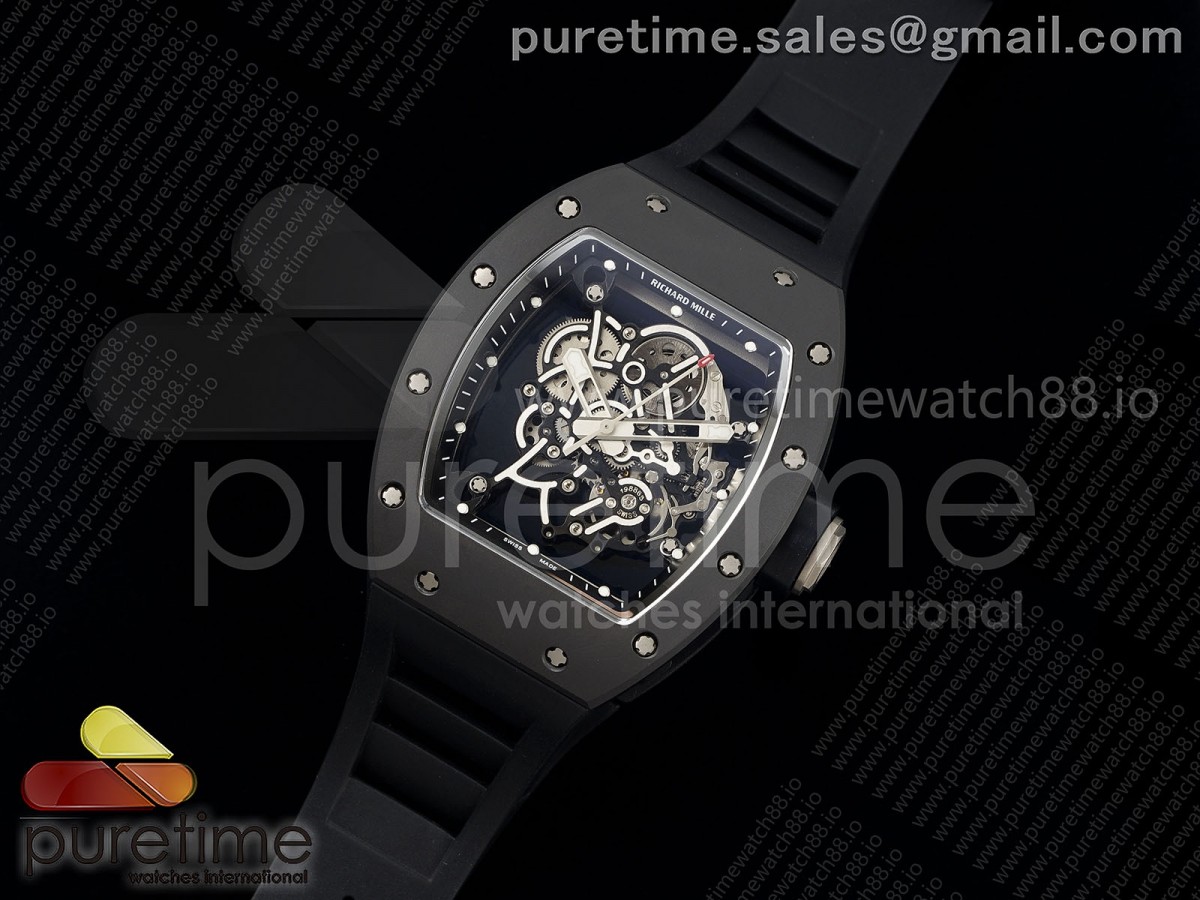 RM055 Black Ceramic DF Black Inner Bezel on Black Rubber Strap RMUL2 (Free Sprung)