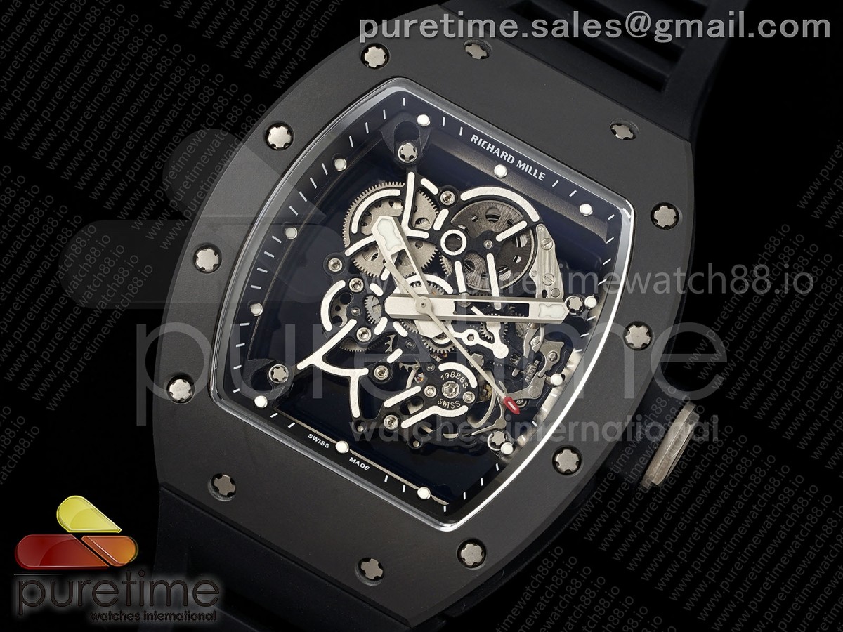 RM055 Black Ceramic DF Black Inner Bezel on Black Rubber Strap RMUL2 (Free Sprung)