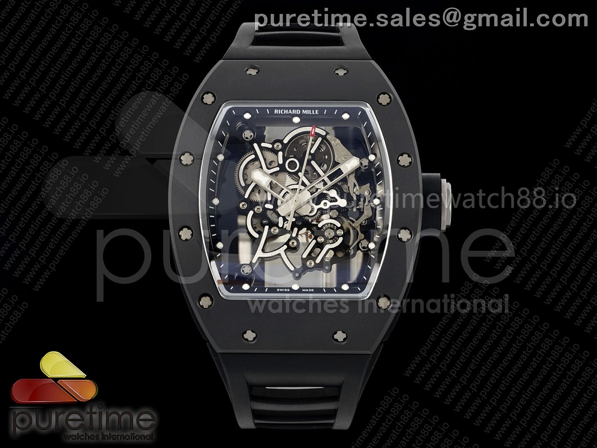 RM055 Black Ceramic DF Black Inner Bezel on Black Rubber Strap RMUL2 (Free Sprung)