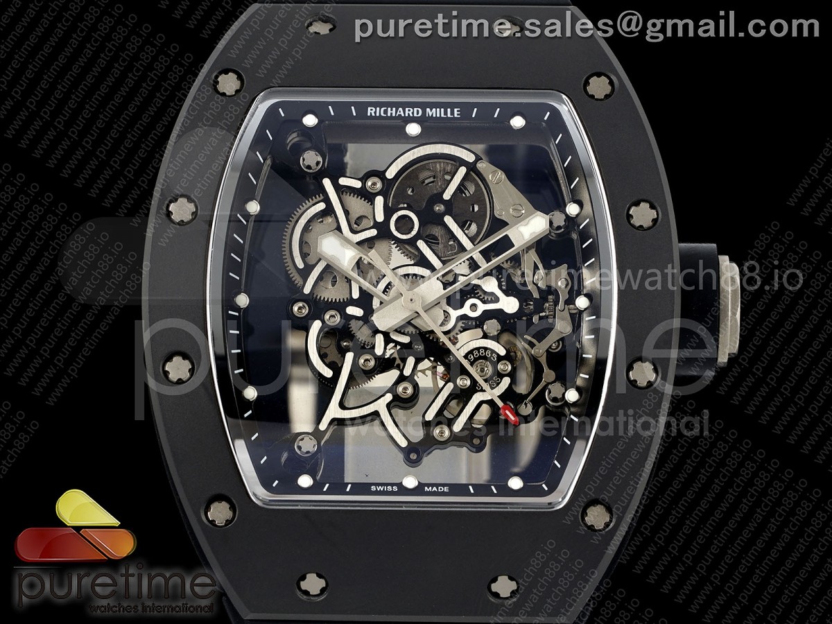 RM055 Black Ceramic DF Black Inner Bezel on Black Rubber Strap RMUL2 (Free Sprung)