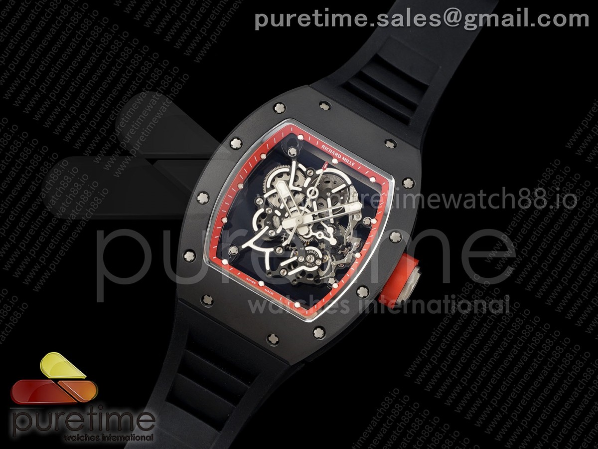 RM055 Black Ceramic DF Red Inner Bezel on Black Rubber Strap RMUL2 (Free Sprung)