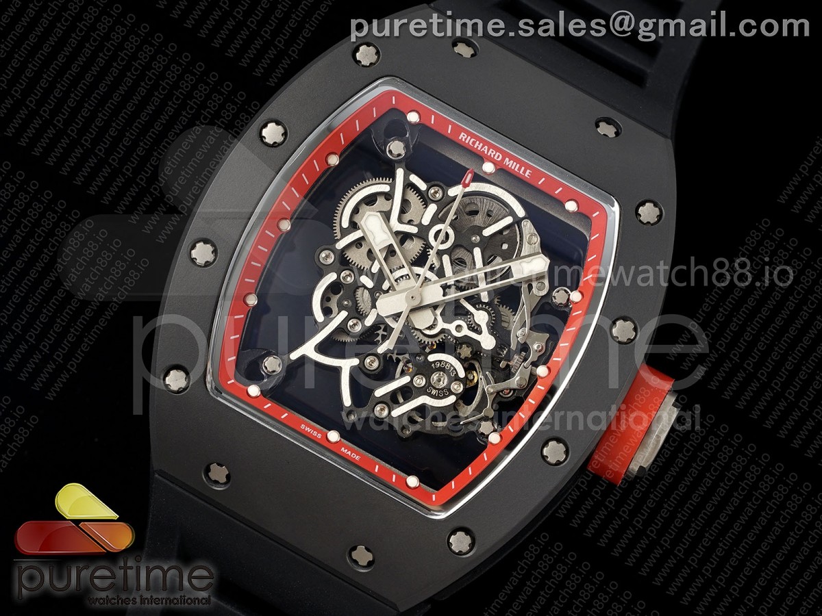 RM055 Black Ceramic DF Red Inner Bezel on Black Rubber Strap RMUL2 (Free Sprung)