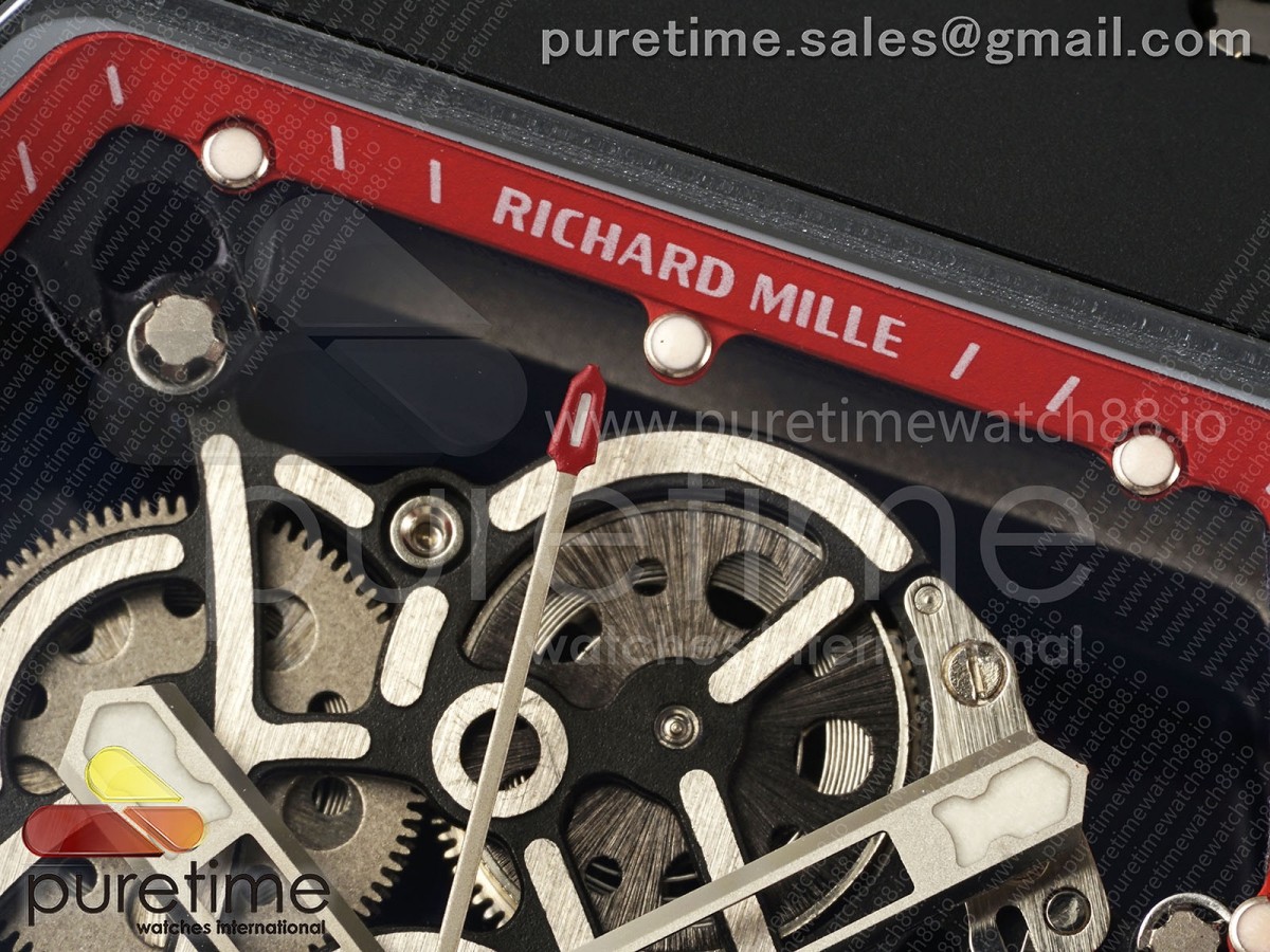 RM055 Black Ceramic DF Red Inner Bezel on Black Rubber Strap RMUL2 (Free Sprung)